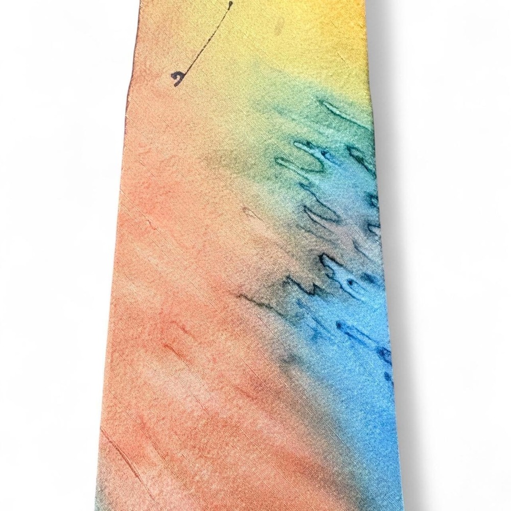 VTG Annick Men's Tie 1980s San Francisco Orange Raw Silk Abstract Art Deco retro - Picture 3 of 8